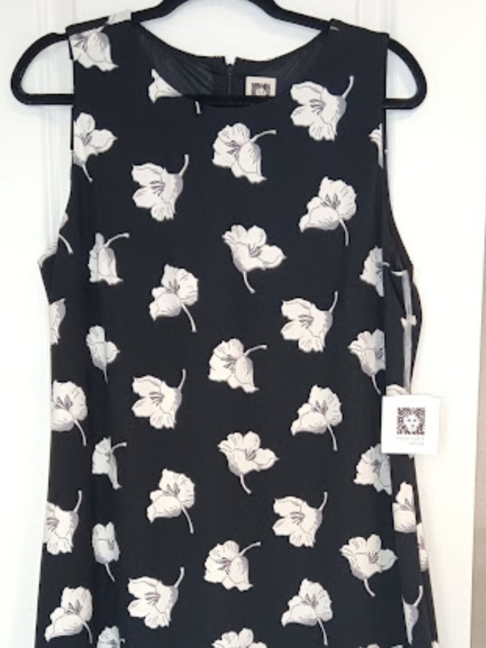 Anne Klein Women's SZ 16 Dress Black Mini Sleeveless White Lavender Floral NWT